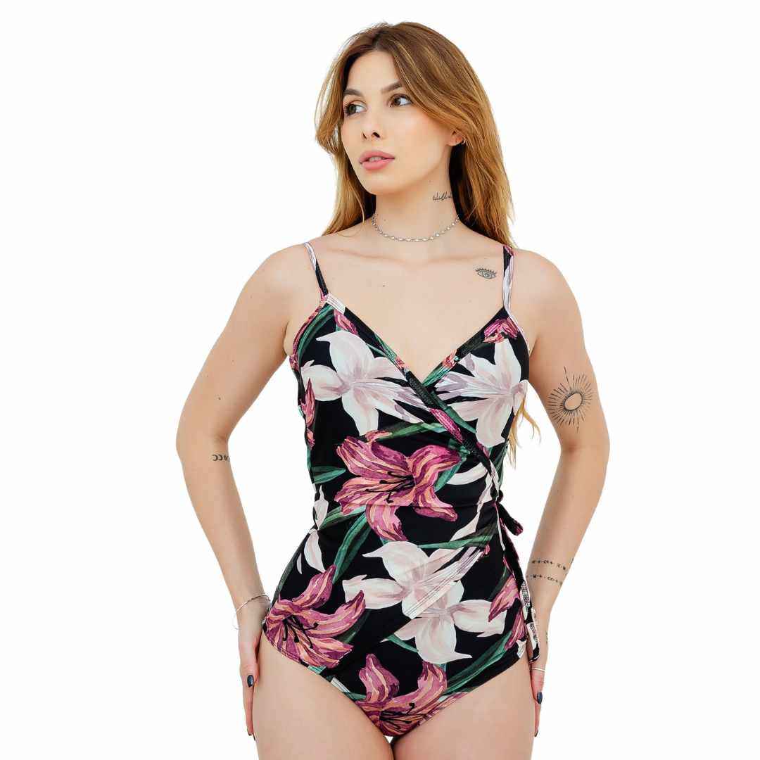 Maiô Modelador Transpassado com Bojo Estampado